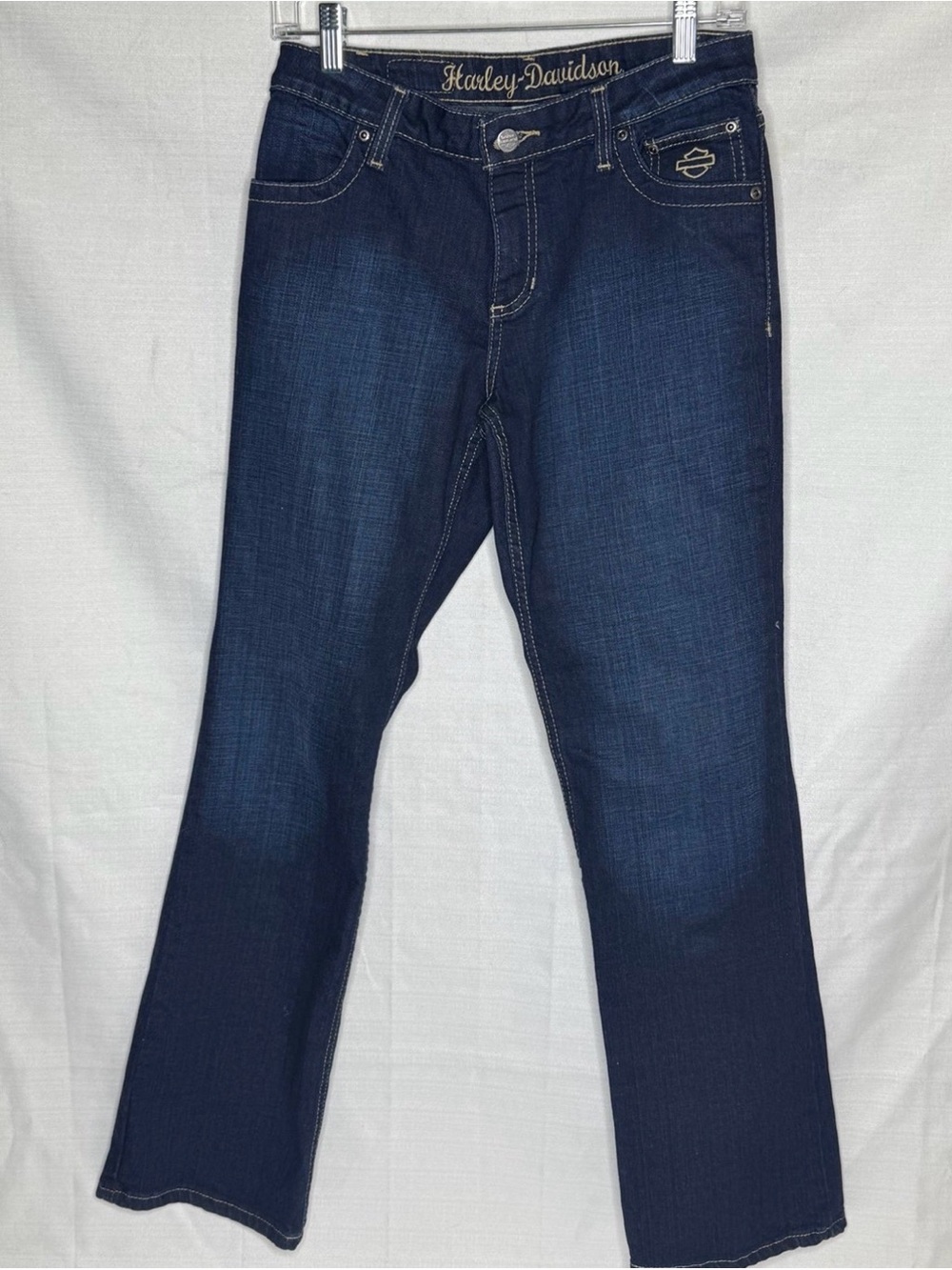 Harley Davidson Womens Bootcut Leg Dark Wash Whiskers Jeans Blue 4